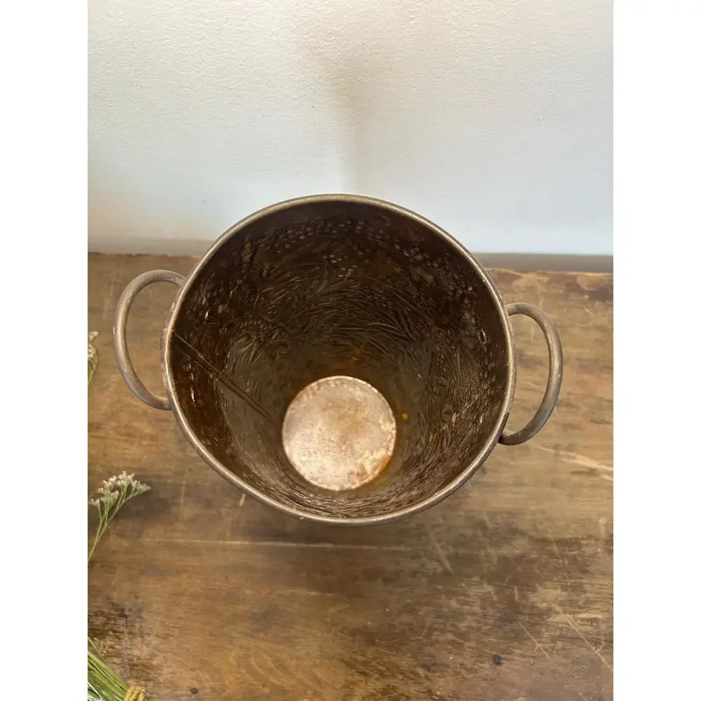 Vintage French Style Embossed Copper Vase Farmhouse Cottagecore Decor